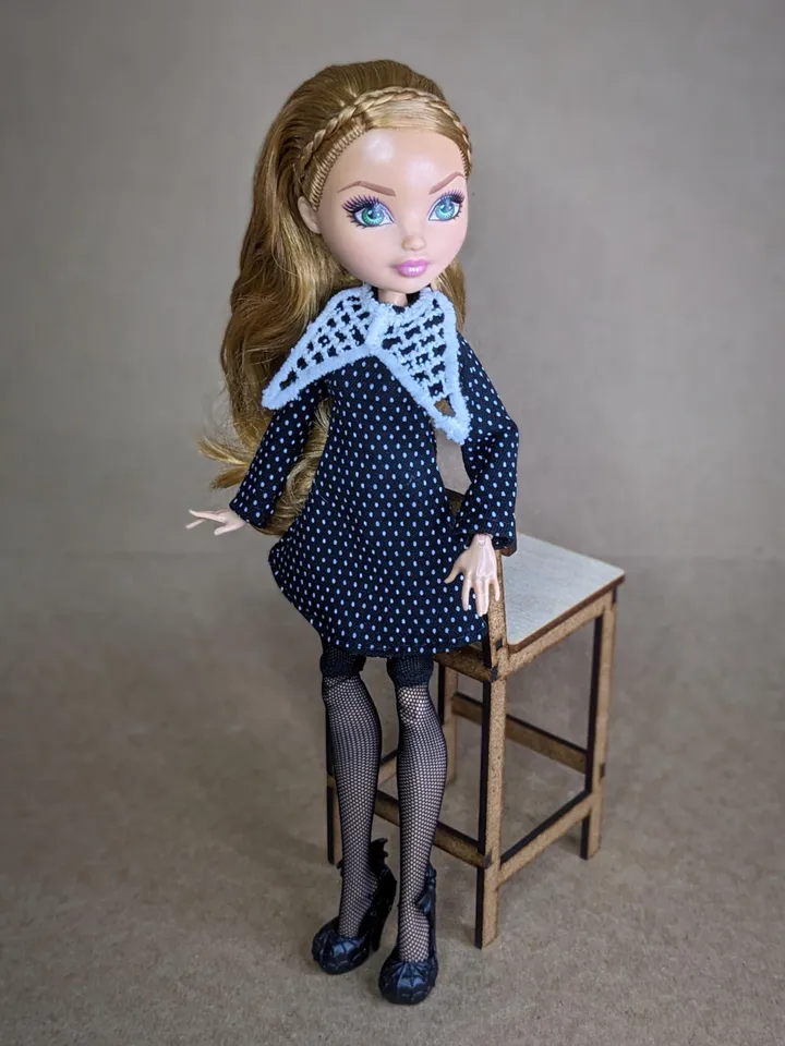 Handmade polka dot black dress for 10.5-inch female dolls (MH, EAH)
