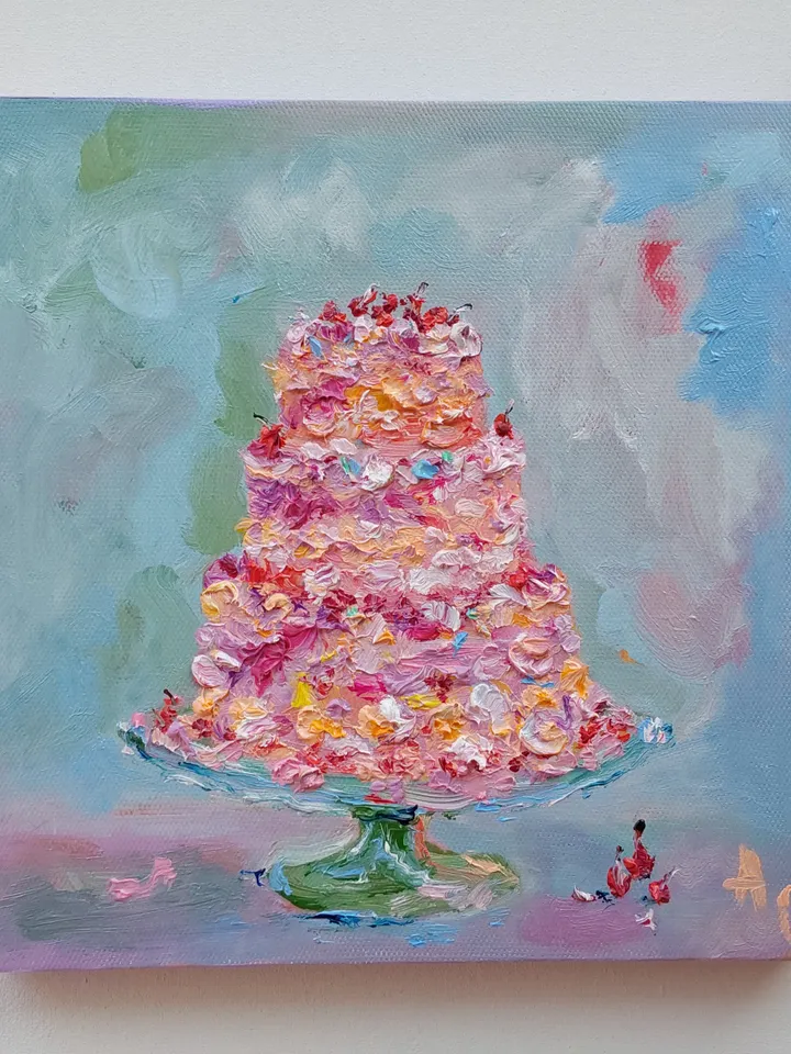Oil painting on canvas 20x20cm (8x8 inches) "Birthday Cake"