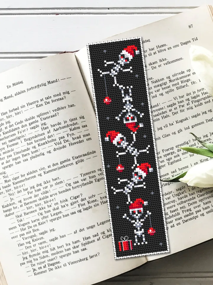 Dancing skeleton cross stitch pattern download PDF, Christmas skeleton embroidery PDF, Gothic bookmark cross stitch, Handmade bookmark #B97