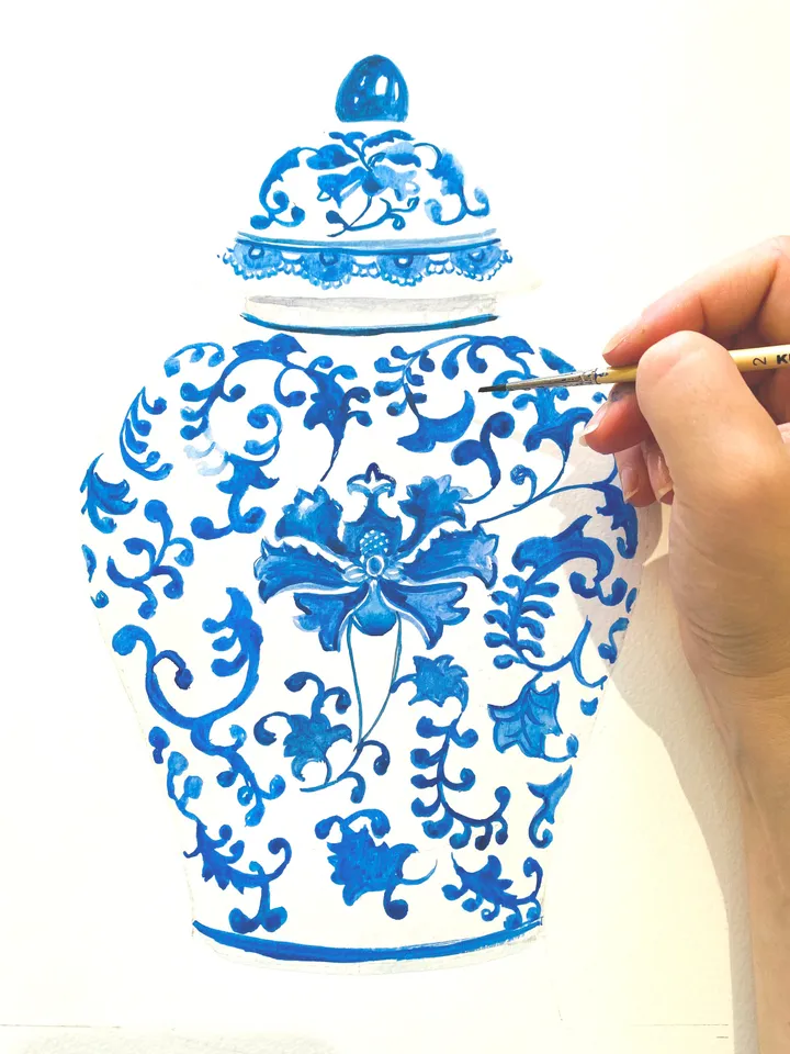 Chinoiserie Wall Art/ Set Of Two Prints/Chinoiserie Chic/ blue and white/ Chinoiserie Decor/ botanical/ Ginger jar/ blue floral/Wall Art Set