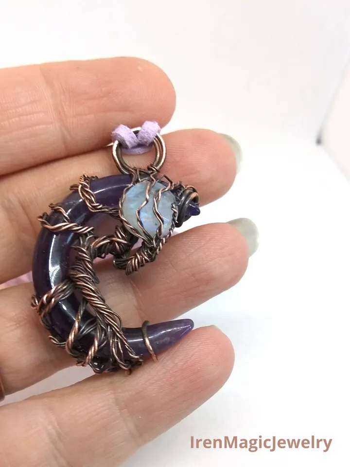 Pendant Moon Tree Of Life Amethyst Moonstone Magic Necklace