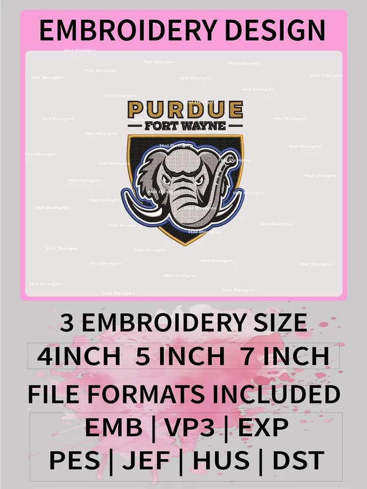 NCAA Purdue Fort Wayne Mastodons Embroidery File, 3 Sizes, 6 Formats, NCAA Machine Embroidery Design, NCAA Logo, NCAA Teams