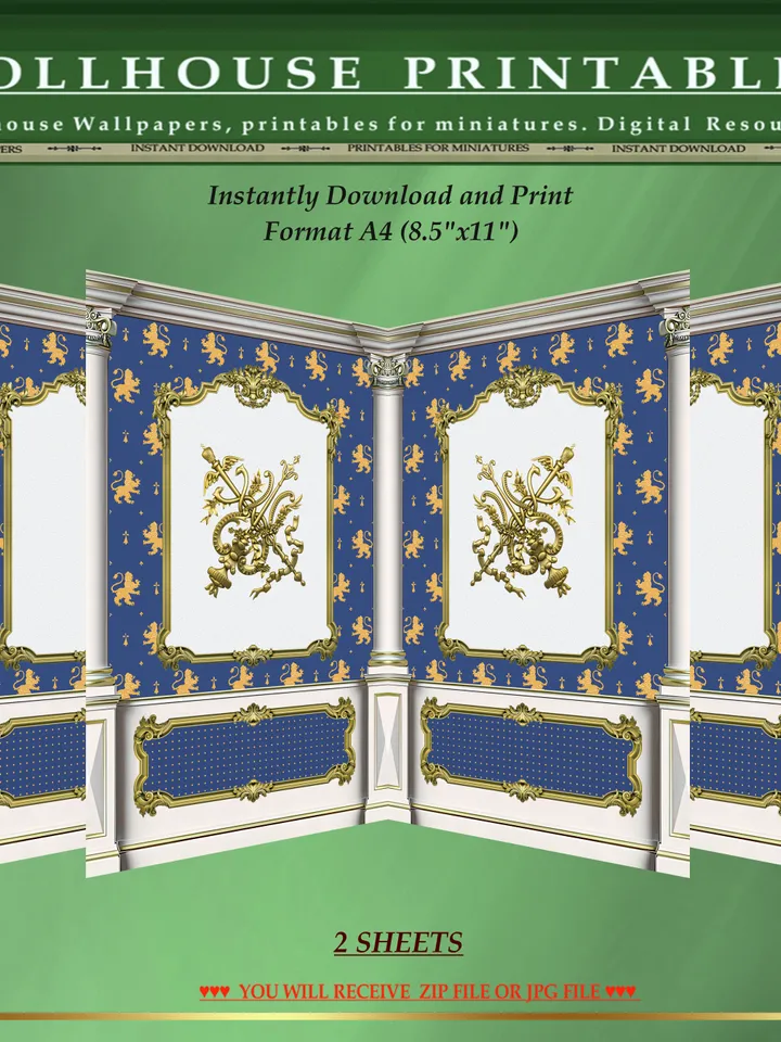 Wallpapers- Set 17-v8 | Printables for Dollhouses and Unique Miniature Projects | Digital Downloads | in Scale 1/12th