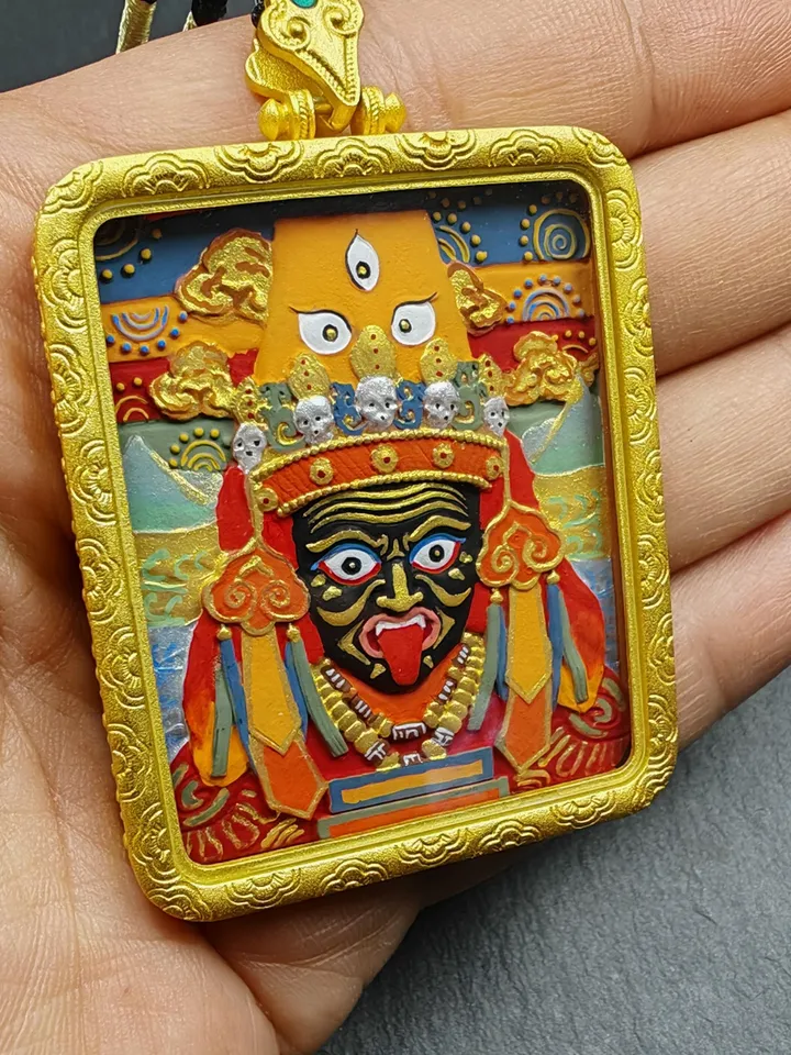 Gandhanra Handmade Tibetan Gau Ghau Shrine,Double Sided Shri Devi Tsa Tsa,Drashi Lhamo,Zashi Lhamo,Mini Tibetan Buddhist Altar Amulet