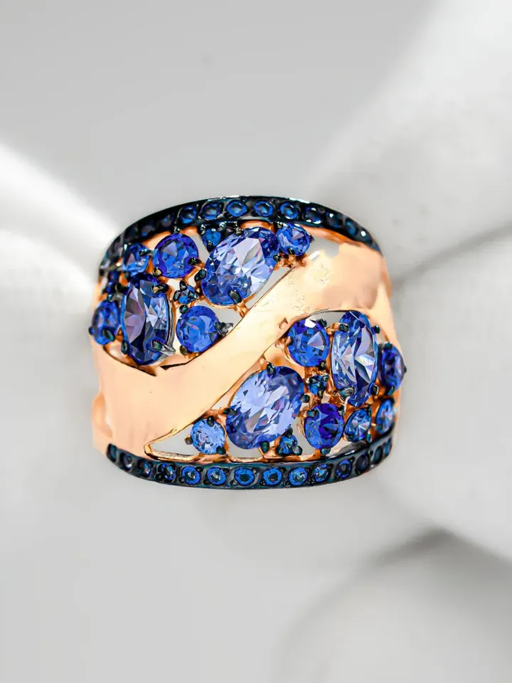 Ring Silver gold plated 925 assay value with tanzanite