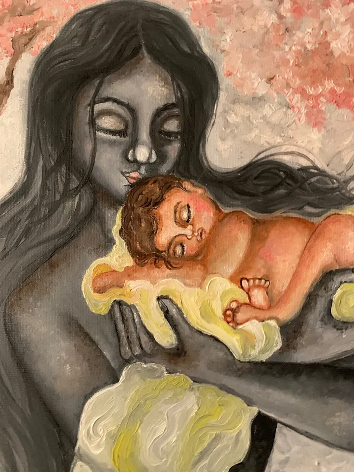 Personalized mother and child fine art, handmade painted quality print  unconditional love wall art, home decor room decoration