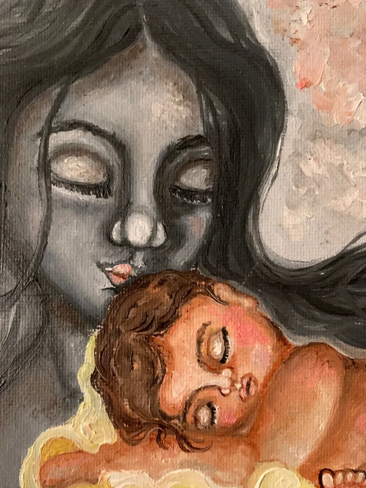 Personalized mother and child fine art, handmade painted quality print  unconditional love wall art, home decor room decoration