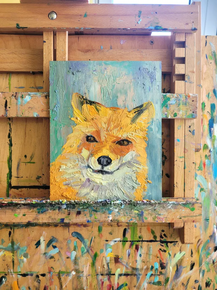 Winter Fox Painting Animal Painting Original Impasto Oil Painting 6x8 Wildlife Painting Red Fox in Snow Fox Portrait Fox Gift by ArtFromVictoria