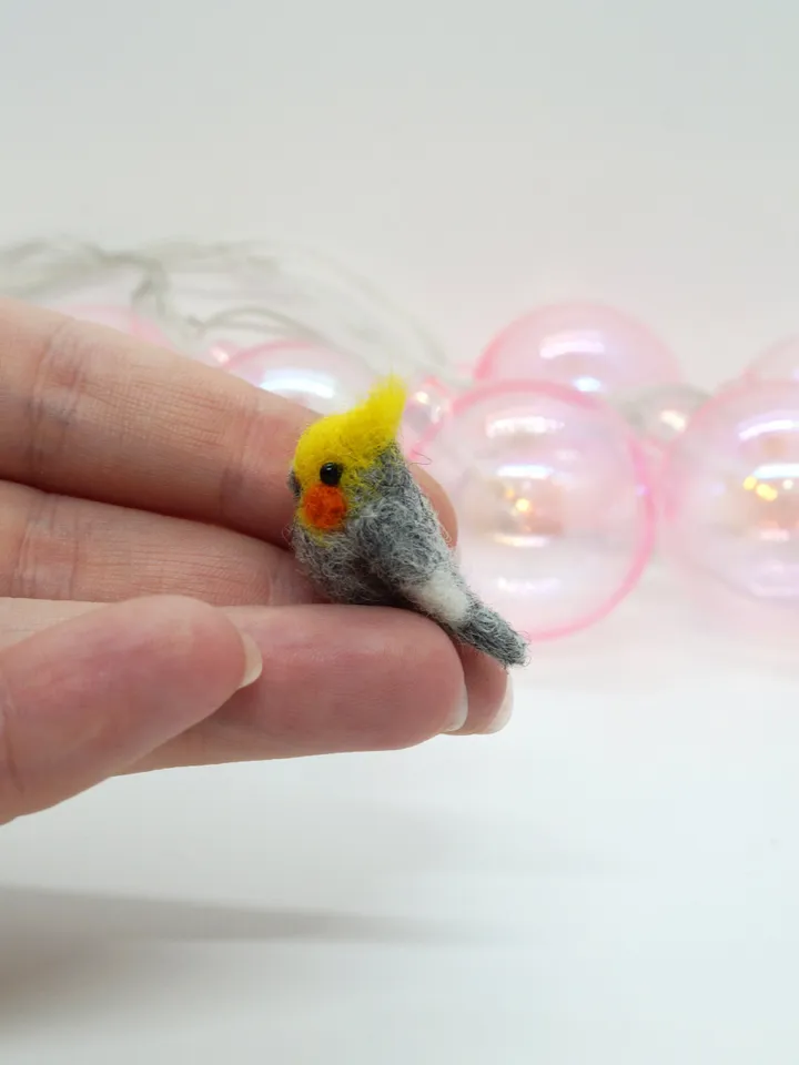 Miniature needle felted gray cockatiel, tiny pet, cockatiel, made to order