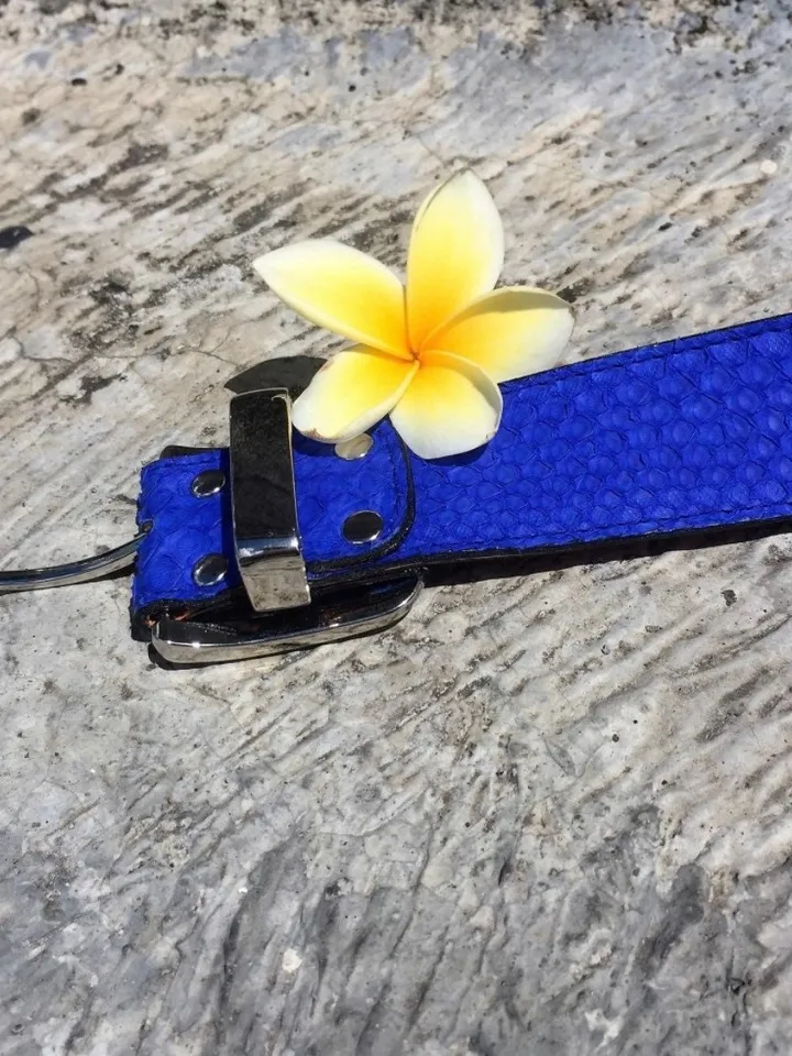 Genuine python skin blue belt | electric blue ultramarine belt | handmade leather belts | unisex belt | exotic leather belt |