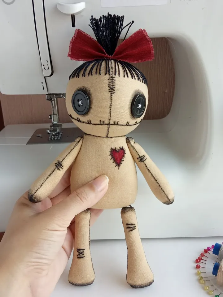 Handmade Voodoo Doll With Red Bow