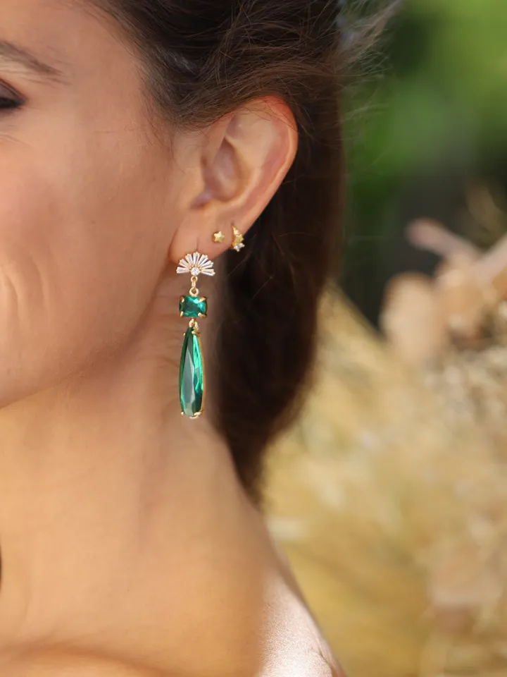 Emerald Statement Wedding Earrings, Swarovski Crystal Chandelier Bridal Earrings, Teardrop Gatsby Earrings, Art Deco Statement Jewelry, Gift