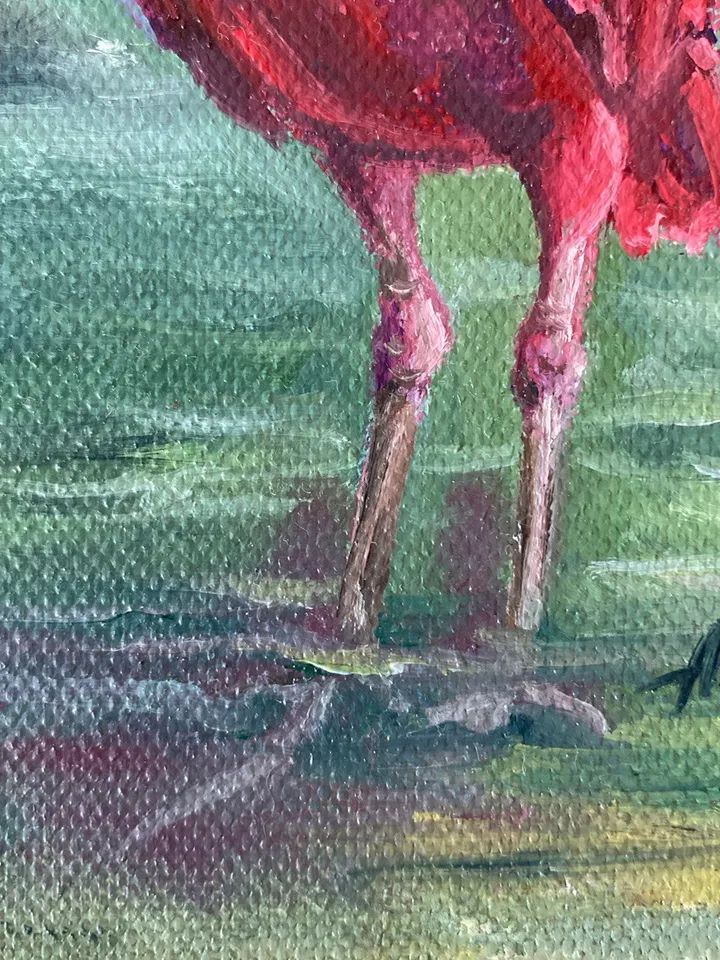Ibis painting Oil painting Pond landscape Bird painting