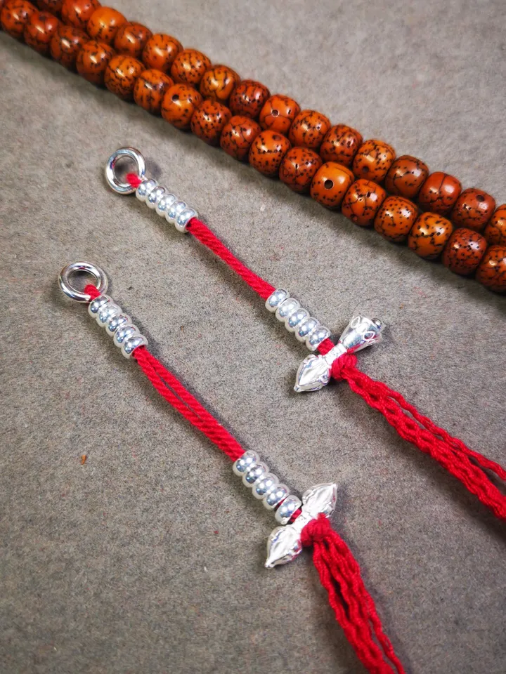 Gandhanra Handmade 4mm Sterling Silver Tibetan Buddhist Prayer Bead Counters for 6-12mm Mala,with Dorje and Vajra Pendant