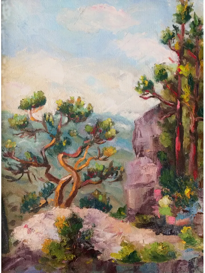 Original Oil Painting on Canvas, Landscape Wall Art Pine Tree, Mountain Fine Art
