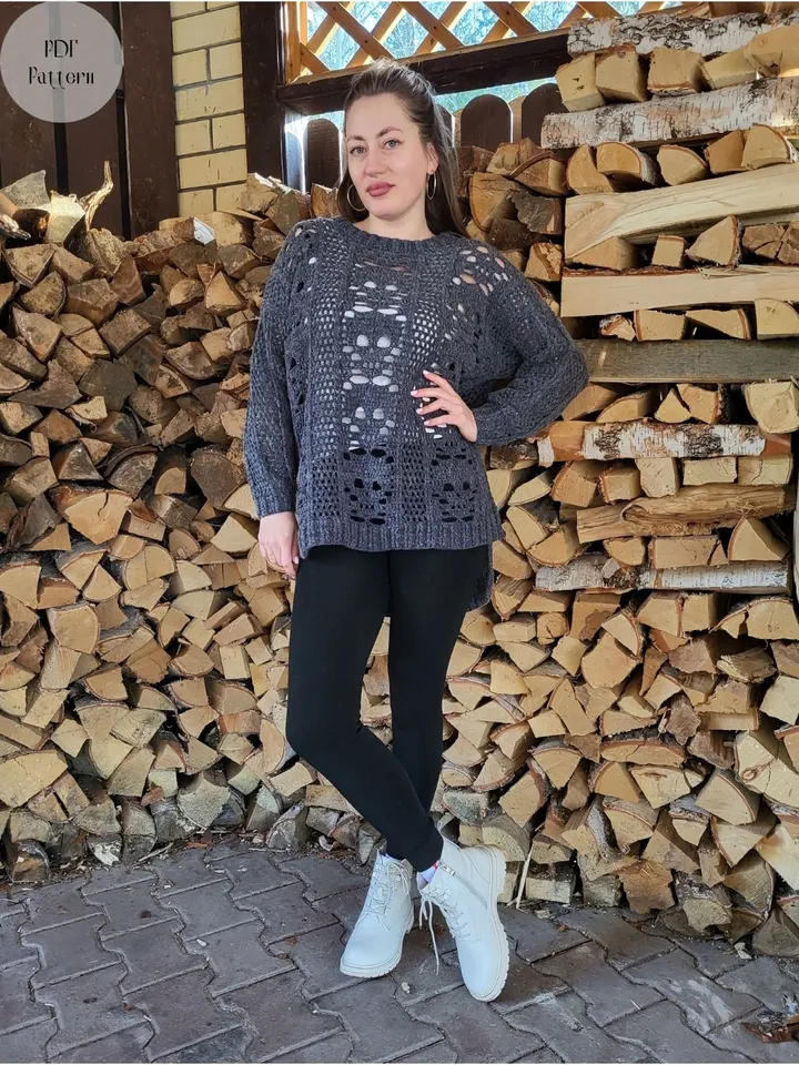 Crochet skull sweater, PDF Pattern skull, Oversized sweater, Loose crochet jumper, Crochet pattern easy
