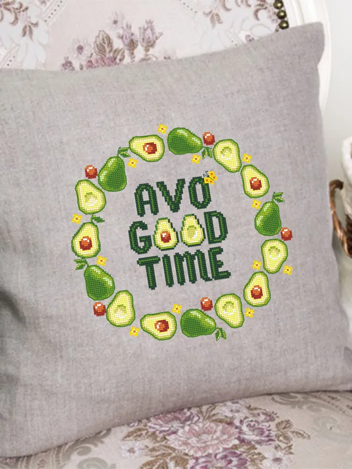 Avocado wreath cross stitch pattern download PDF Framed quote cross stitch chart, Avo good time, Funny cross stitch, DIY Home decor #Q52