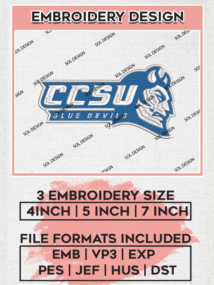 NCAA CCSU Blue Devils Team Logo Machine Embroidery Design, NCAA Central Connecticut Blue Devils Team Design Design files, NCAA Team Embroidery Designs, NCAA Machine Embroidery Designs, Digital Download