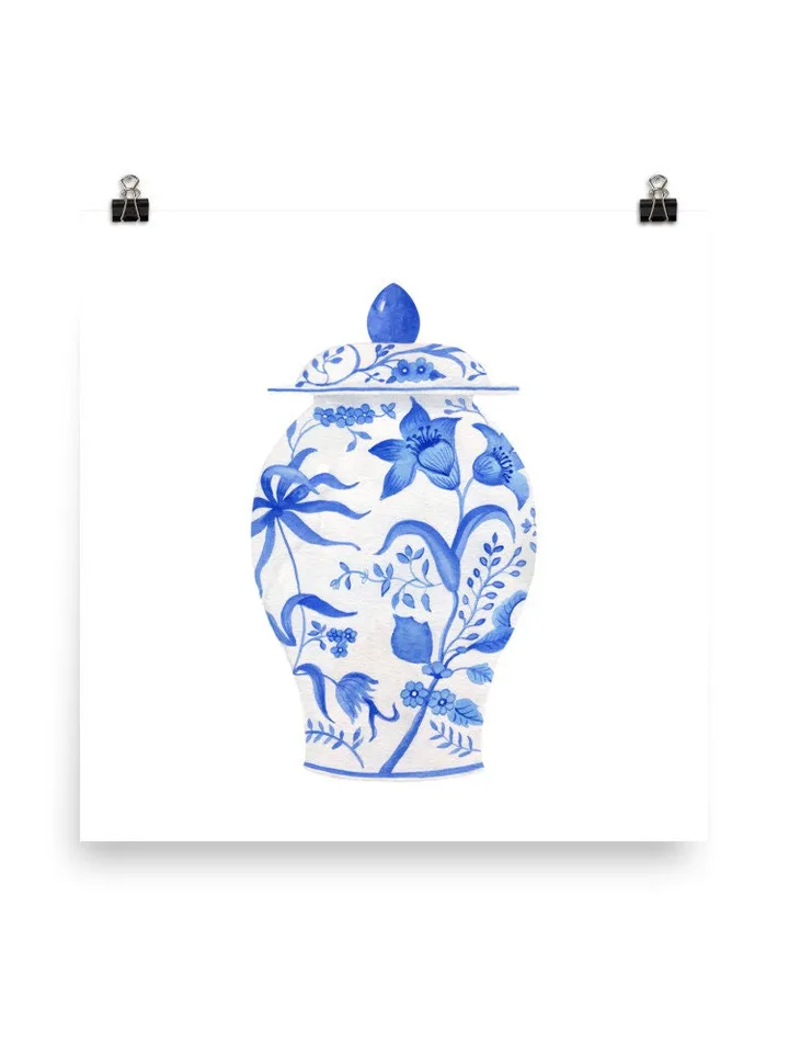 Blue Chinoiserie Vase Set Of 2 Wall Art, Ginger Jar Wall Art, Blue And White, Chinoiserie Chic, Vintage Art Print, Vase Still Life
