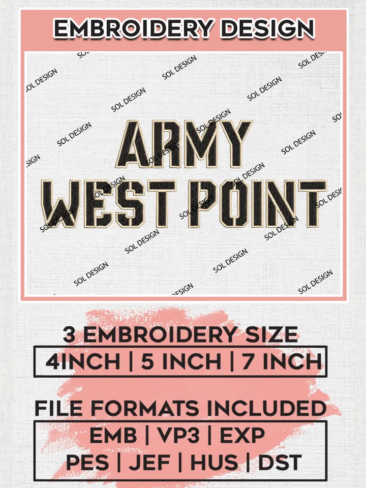 NCAA Army West Point College Team Logo Embroidery Design Files, NCAA Army Black Knights Machine Embroidery, NCAA Teams, 3 sizes, NCAA Machine embroidery designs, Digital Download