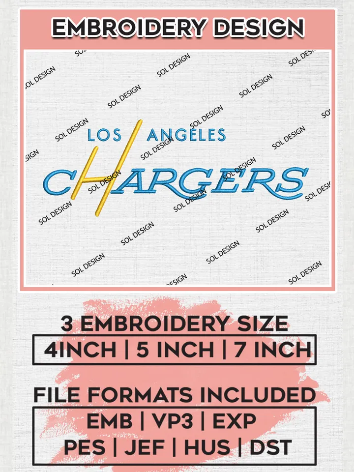 NFL Los Angeles Chargers Wordmark Embroidery Designs, NFL Chargers Embroidery Designs, NFL Embroidery Designs, NFL Los Angeles Chargers Machine Embroidery Design, Digital Download
