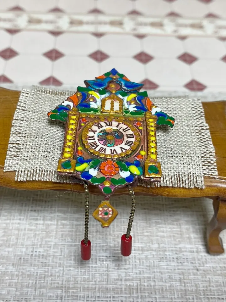 Imitation watch. Dollhouse miniature. Handmade. Author's design.1:12. Three-dimensional clock for a dollhouse. Wall clock.