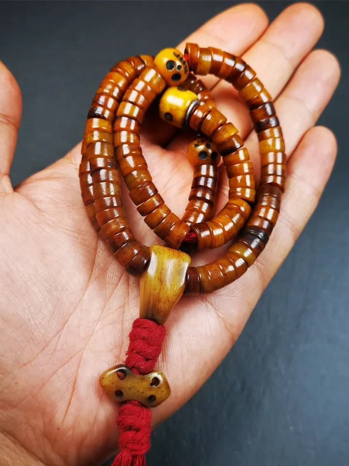 Gandhanra Handmade Tibetan Yak Bone Beads Mala,108 Prayer Beads for Meditation,Diameter 8.5mm, Length 48cm