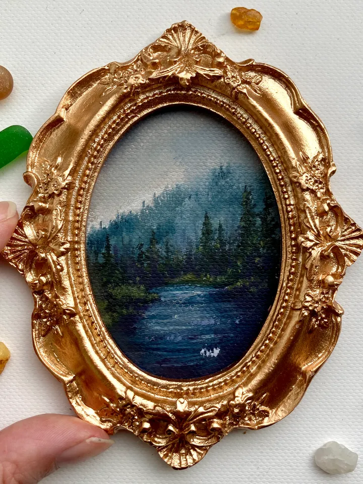 Forest Landscape Oil Painting Original In Vintage Style Frame Small ...