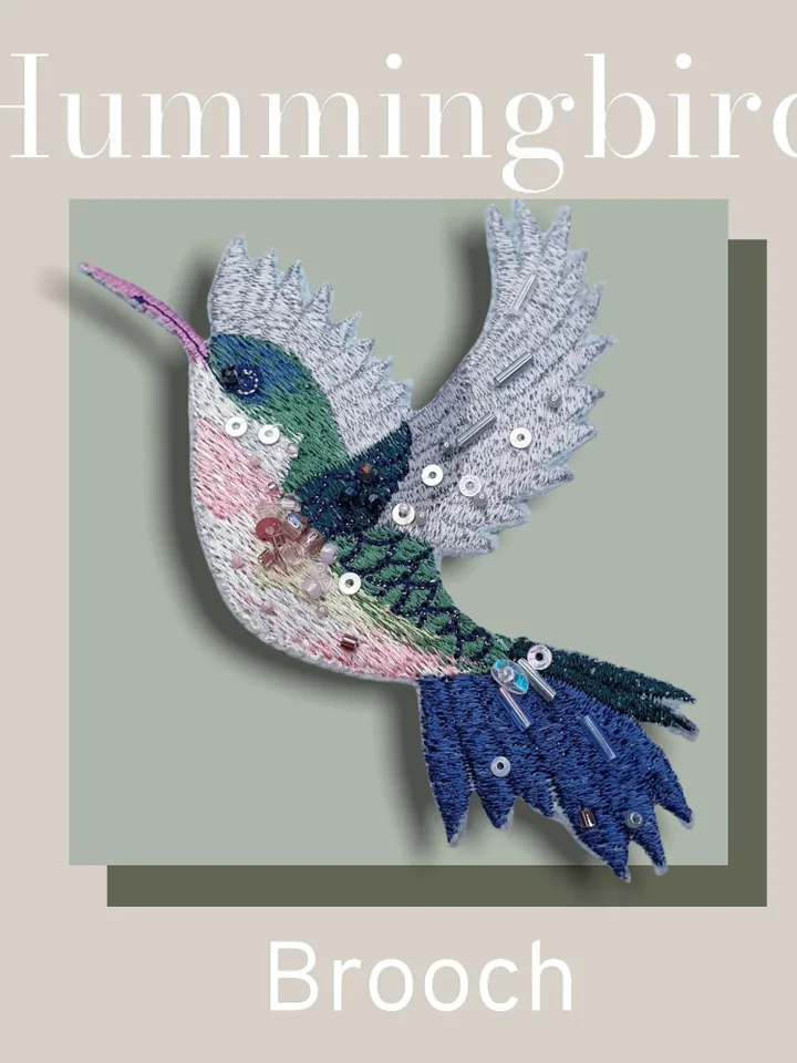 Hummingbird brooch on felt machine embroidery designs digital embroidery pattern clothing décor embroidery motif 3D Hummingbird embroidery