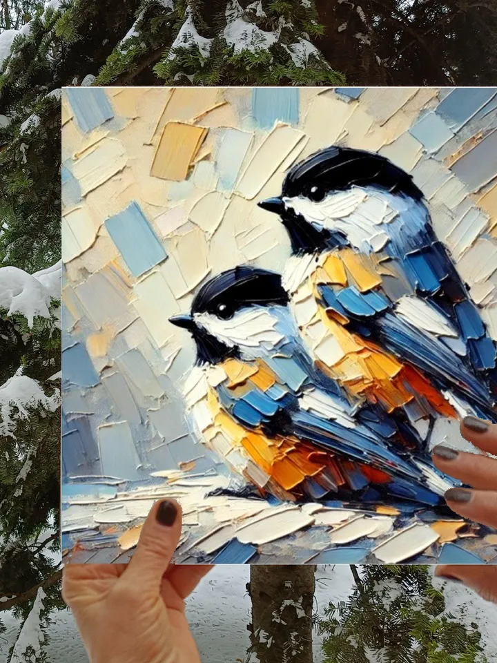 Titmouse Painting On Canvas Birds Original Art Gifts Animal Artwork Titmouse Impasto Oil Wall Art Personalized Gifts by ArtProkopaloSv