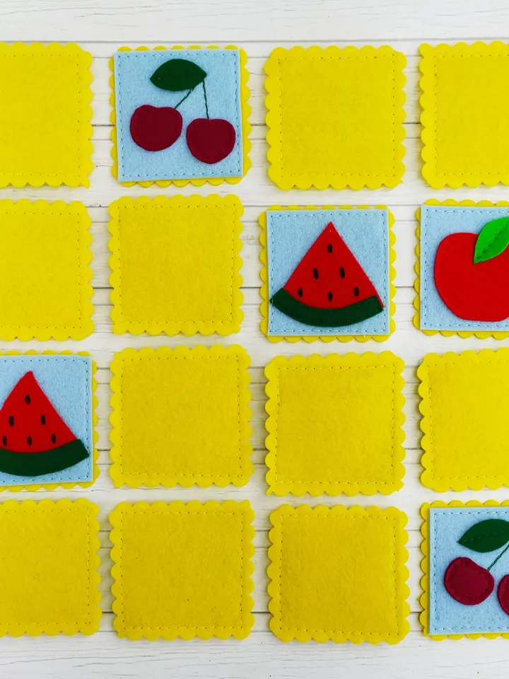 Fruit felt memory game pattern PDF, Felt matching game, Felt memory cards, Felt toy pattern, Travel Toys