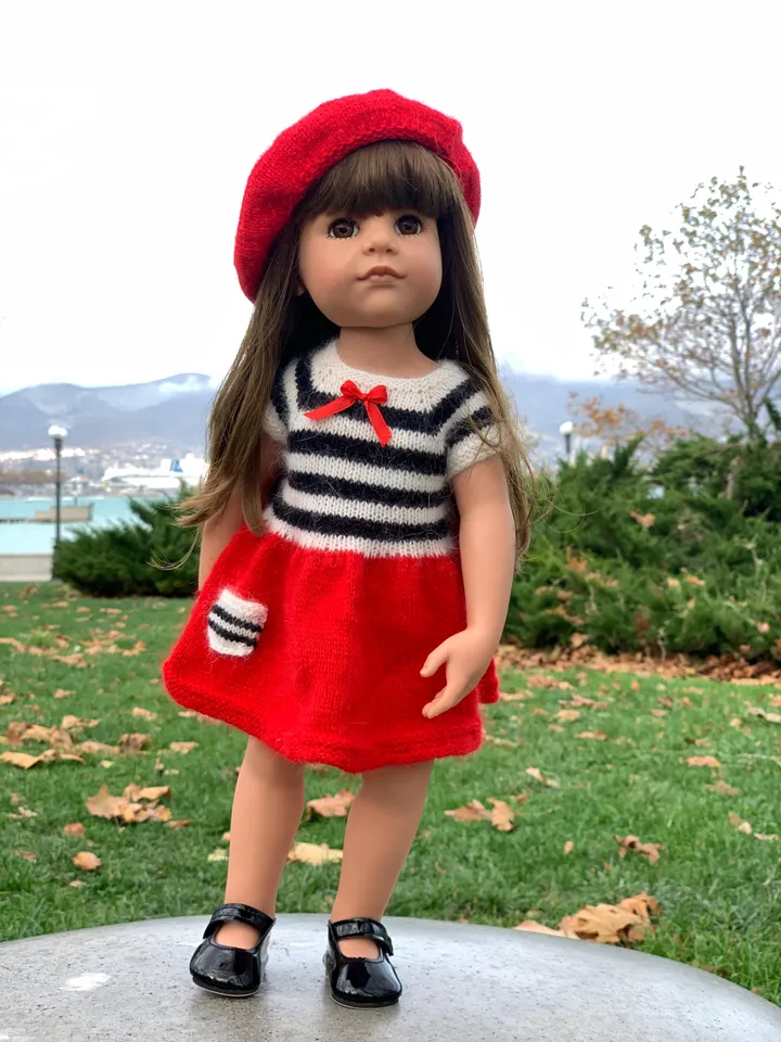 GOTZ SET Doll French dress & Beret: Exclusive Handmade Outfit, American Girl, OOAK