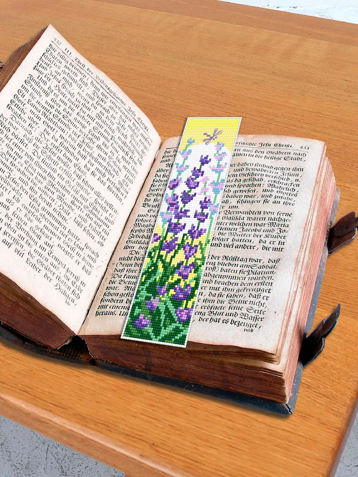 Lavender bookmark cross stitch pattern PDF download Floral cross stitch chart, Handmade bookmark digital PDF, Summer sunset, Provence #B197
