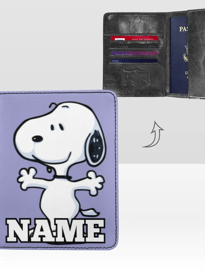 Snoopy Passport Cover Custom NAME, Passport Holder High-Grade Microfiber Leather