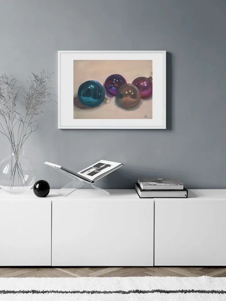 Glass Balls Oil Painting Original Art Winter Holiday Christmas Tree Toys Handmad