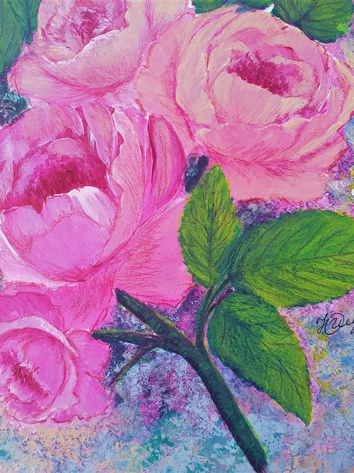 Pink Roses Painting Flower Original Art Floral Bouquet Wall Art Acrylic Painting