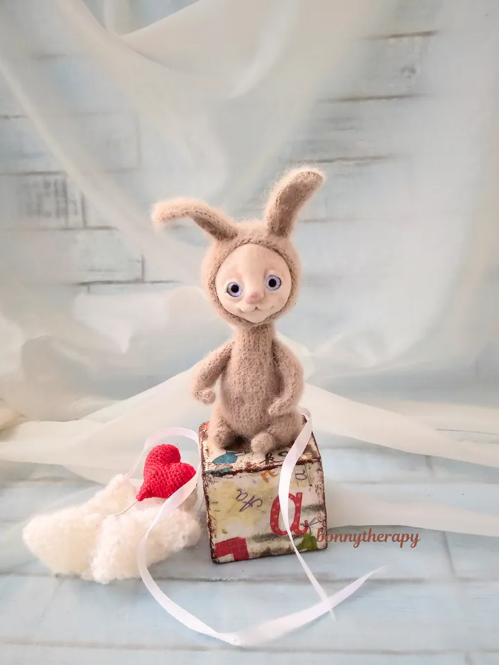 Stuffed bunny toy, small toy crochet rabbit