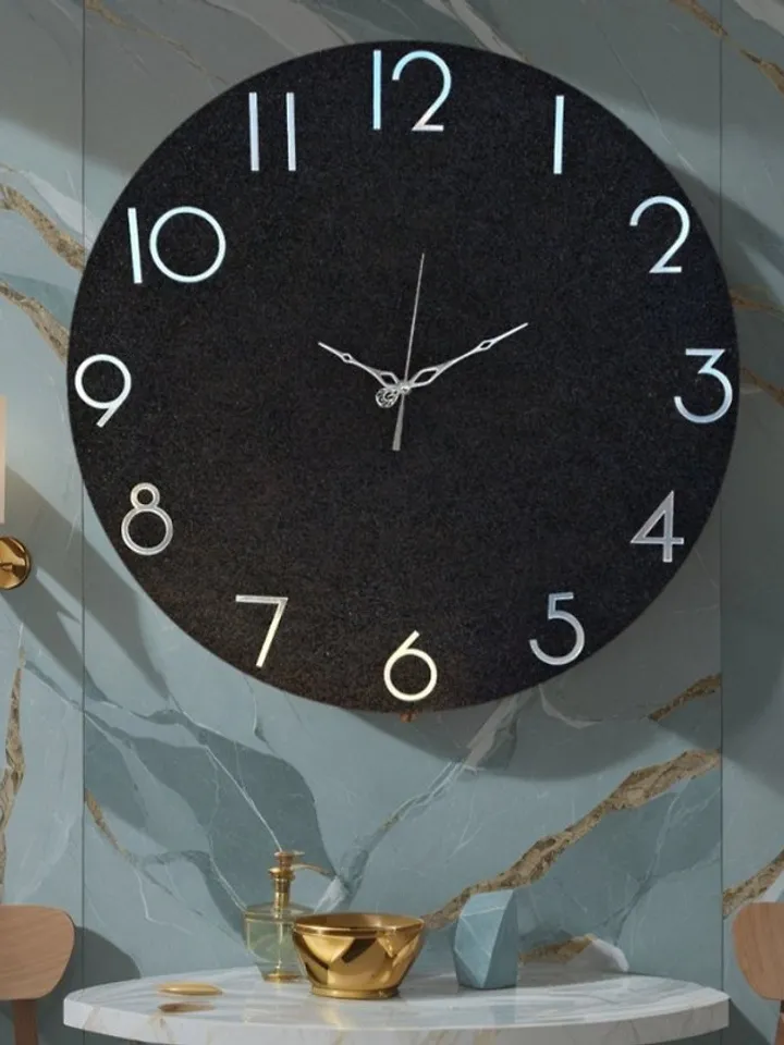 Large black stone wall clock 60 cm Modern wall clock Unique clock Silent clock