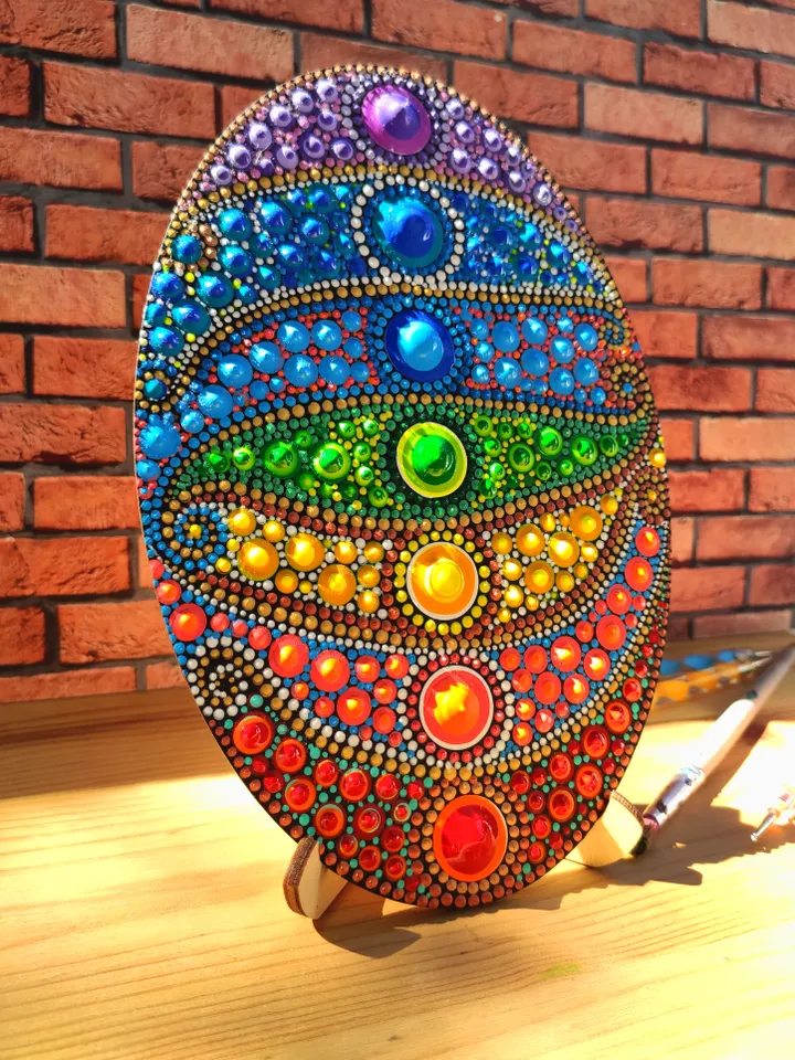 Chakras Dot Art Painting Acrylic on a Wood Panel