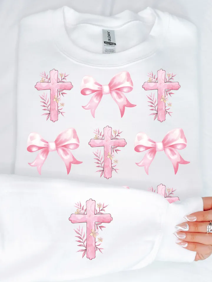 Cross Coquette Bows PNG, Floral Cross png, Christian png, Pink Bows png, Coquette Bows png, Retro Christian Png Sublimation, Soft Girl