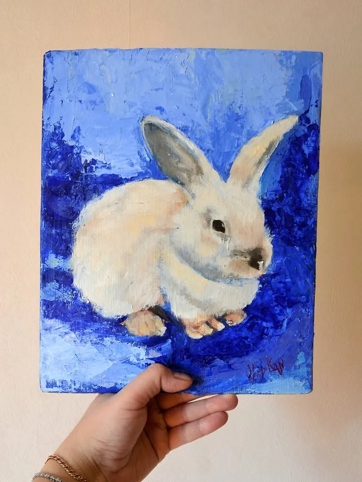 Bunny Oil Painting Animal Original Art Rabbit Oil Artwork