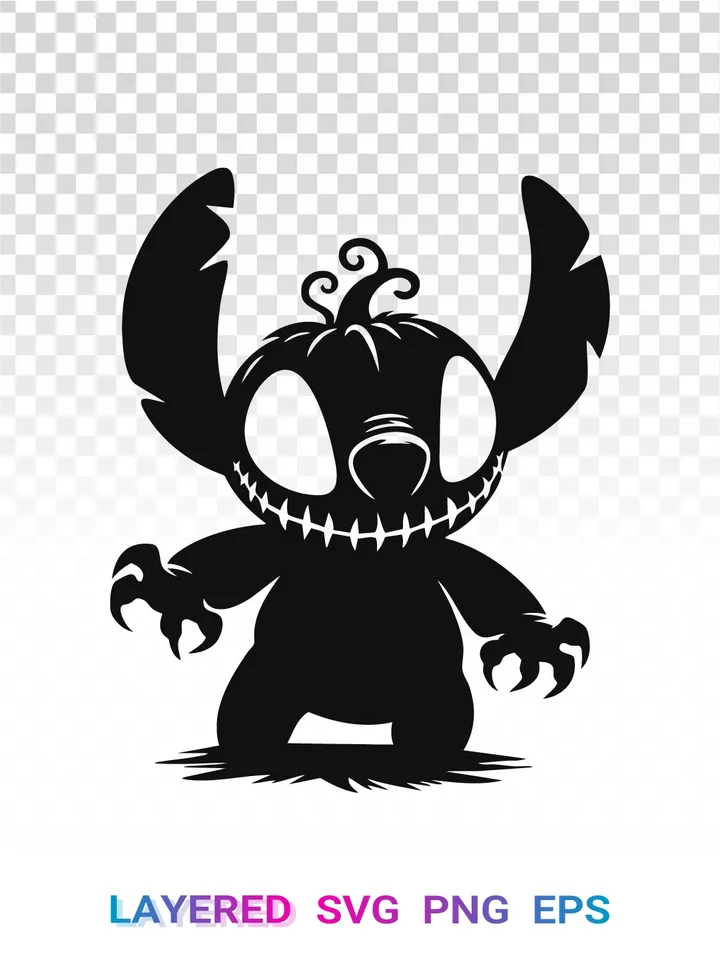 Stitch Pumpkin Head PNG SVG, Halloween Disney Cricut, Layered