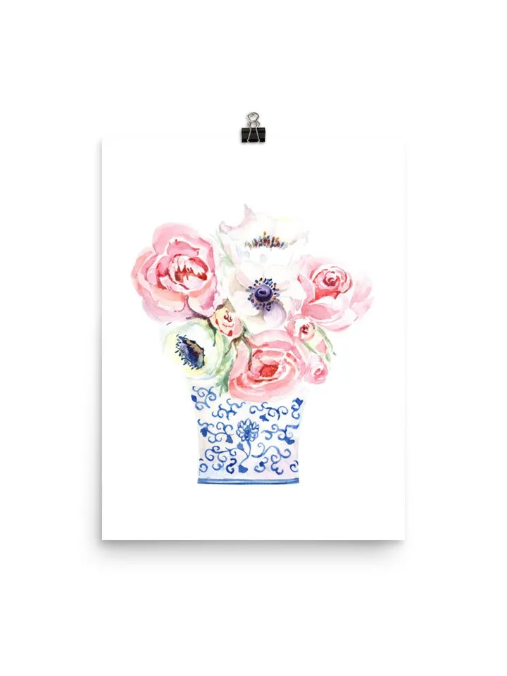 Chinoiserie Vase Flower Ginger Jar Print Watercolor Painting Blue And White Asian Flower Chinese Art Flower Painting Floral Art Print