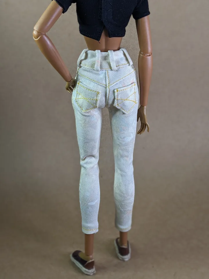 Handmade light-printed skinny jeans for 16-inch Fashion Royalty dolls (FR16)