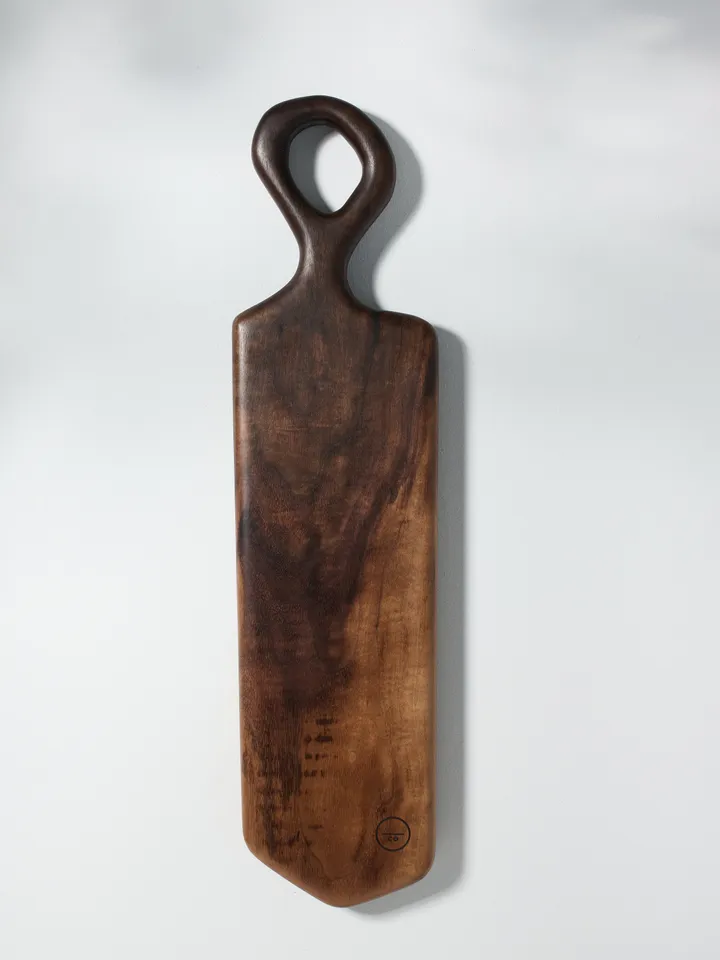 Organic Shaped Wood Serving Board with Handle - carved by hand - offered in local Pennsylvania Walnut, Sycamore, Maple - Long Serving Board
