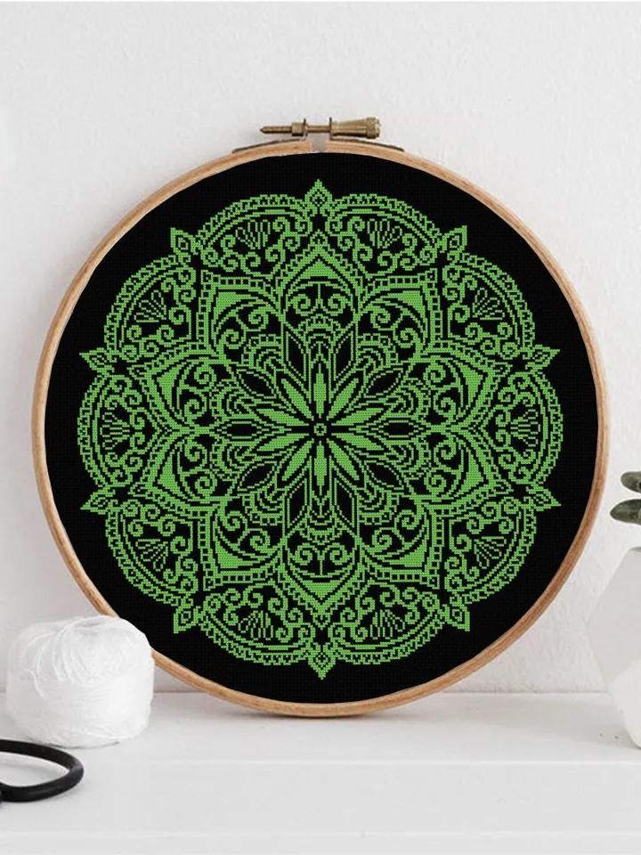 Floral mandala cross stitch pattern download PDF Monochrome cross stitch chart, Simple mandala pattern digital PDF, Mandala ornament #M265