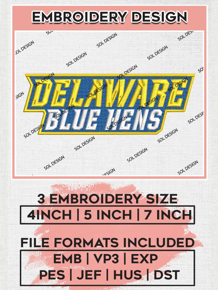 NCAA Delaware Blue Hens Football Team Writing Logo Embroidery Design Files, NCAA Delaware Blue Hens Machine Embroidery, NCAA Teams, Game Day, 3 sizes, NCAA Machine embroidery designs, Digital Download