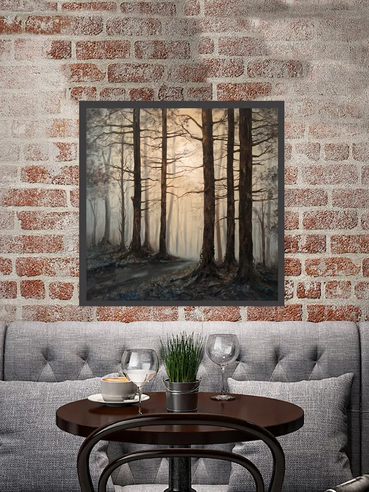 Forest Painting Original Foggy Forest Wall Art Landscape Artwork Canvas Misty Forest Painting