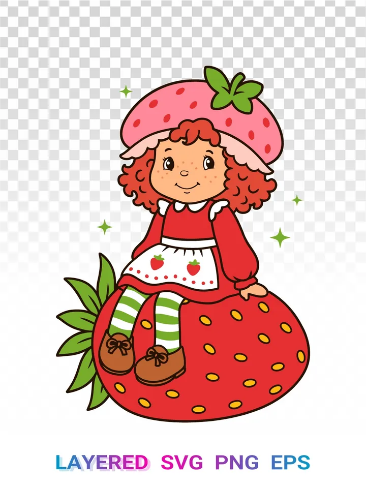 Strawberry Shortcake PNG SVG, Classic Cartoon Character Clipart