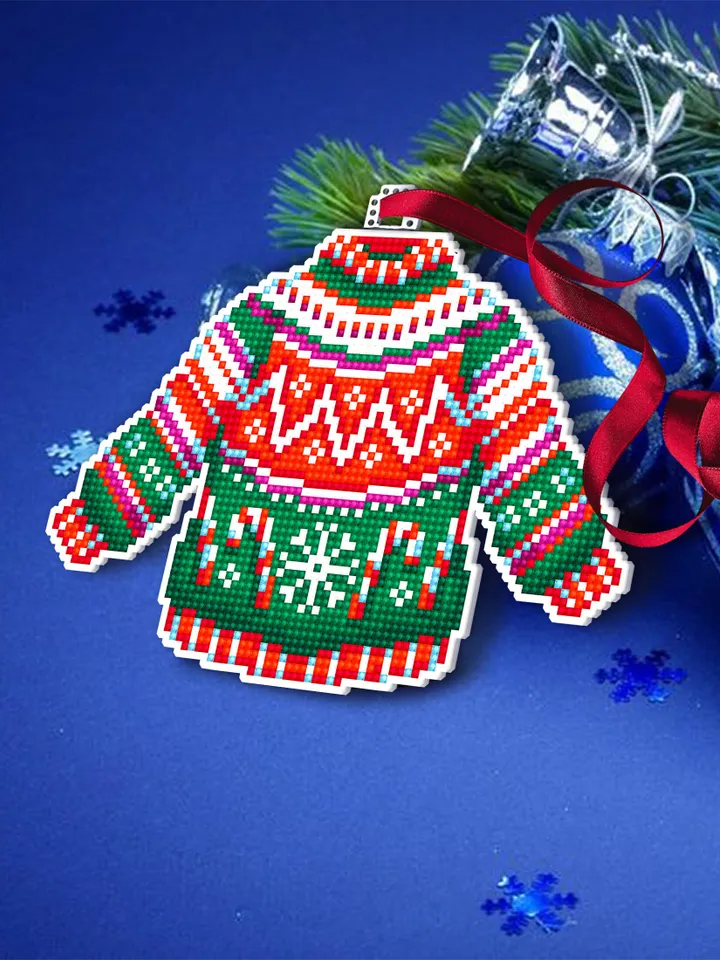 Ugly Christmas sweater cross stitch pattern PDF download Double-sided Christmas tree decor for plastic canvas Christmas jumper xstitch #N106